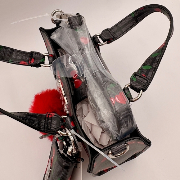 Steve Madden Black Cherry Print Handbag - Picture 3 of 7